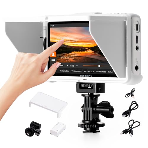 Image of VILTROX 5.5 Inch Portable On-Camera Monitor, 4K Touchscreen HDMI Video Field Monitor, 1920x1080 Wide Viewing, Sunshade Hood, HDMI in and outputs, 3D LUTs (White)