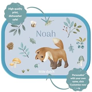 Mepal Campus Lunchbox Little Dutch – Personalisierte Bento Brotdose mit Namen für Kinder – Bento-Einsatz & Gabel – Clip-Verschluss – BPA-frei & spülmaschinenfest – 750 ml – Forest Friends
