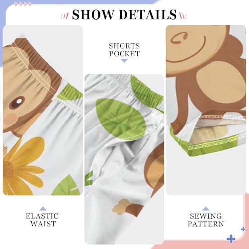 Monkey Daisy Flowers Boys Long Pants Soft Trousers Elastic Waist Kids Lounge Bottoms with Pockets S-XL4