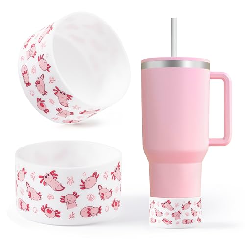 R HORSE Cute Axolotl Silicone Boot - 2 Pack Anti Slip Protective Sleeve Cover for Stanley Cup Water Bottle 40oz, Bottom Protector Bottom Boot for Stanley IceFlow Flip FreeSip Birthday Gifts