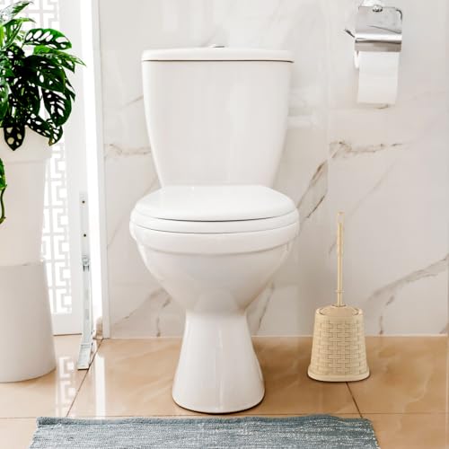 Image of Superio Wicker Style Toilet Bowl Brush and Holder (Beige), Durable Toilet Brush to Clean Bowl