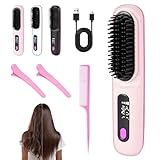 Brosse Lissante sans fil,Mini Portable électrique Anti-BrûLure Brosse Chauffante...