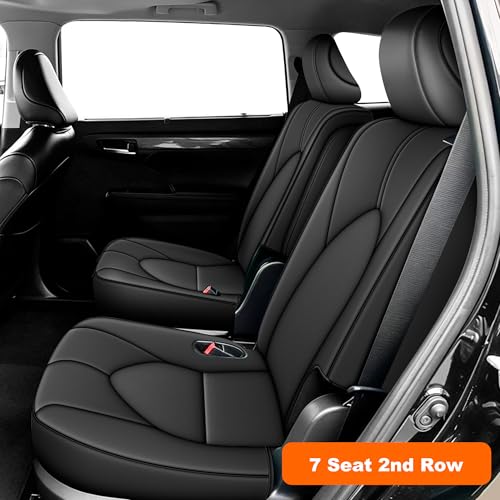 Image of AOMSAZTO Custom Fit Car Seat Covers for Toyota Highlander 2020 2021 2022 2023 2024 2025 2026 - (Three-Rows 7 Seats,Second Row Captain Chair) Faux Leather Black