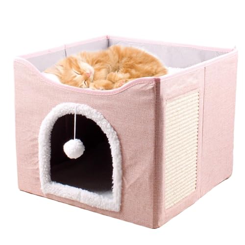 Grotte de grands chats et lit pliable en forme de cube doux pour chat d'intérieur