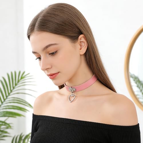 MILAKOO Punk Rock Choker Damen Gothic Lederhalsband mit Anhänger Herz Punk Halsband Frauenpink