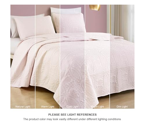 Image of Chezmoi Collection Austin Full /Double Oversized Bedspread Set, 3-Piece Pinsonic Quilted Lightweight Microfiber Bedspread Coverlet, Pink
