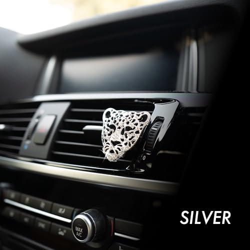 Image of Bling Rhinestone Leopard Head Car Air Freshener Vent Clip, Sparkly Cheetah Print Auto Decoration, Refillable Essential Oil Diffuser, Cute Car Accessories for Women