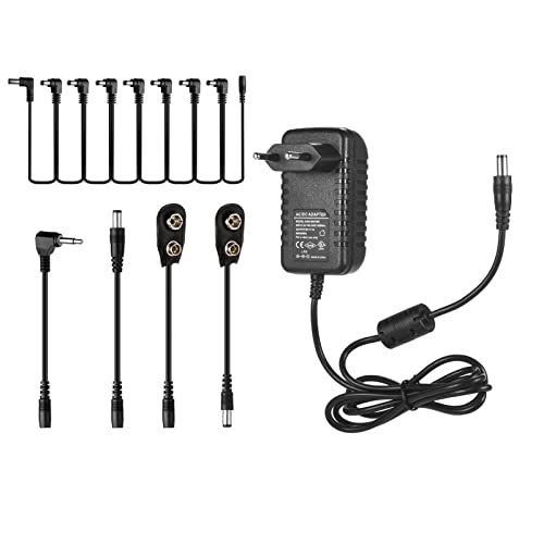 Moochoo CP-07B Voeding voor gitaareffecten DC 9 V 1 A met 8-weg Daisy-Chain-kabel met omgekeerde polariteit accuclipkabel