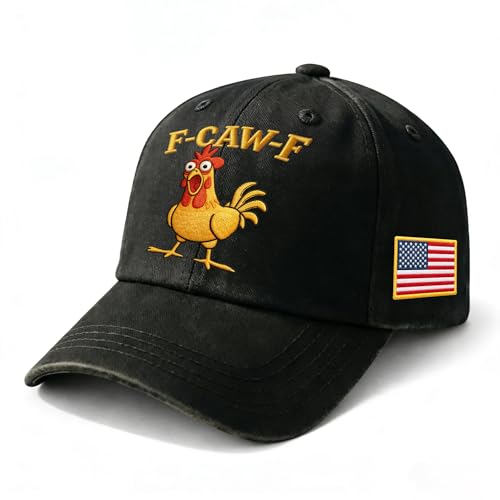 F Caw F Funny Rooster Hat Embroidered Chicken Meme Cap Hilarious Sarcastic Bird Humor Hat Adjustable Funny Gift Dad Hat (Black)