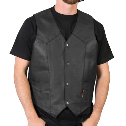 Hot Leathers Men’s Black Medium Weight Leather Vest with Inside Pocket by Hot Leathers - Used condition - US$36.54
