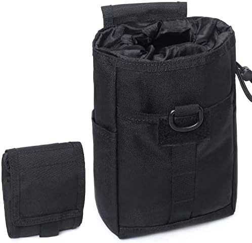 Tactical Molle Dump Pouch Folding Drawstring Magazine Ammo Pouch Military Utility Belt Pouch Waist Bag (Black)