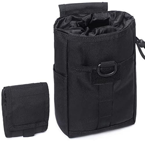 Tactical Molle Dump Pouch Folding Drawstring Magazine Ammo Pouch Military Utility Belt Pouch Waist Bag (Black) - Tacticool