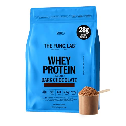 Image of The Func. Lab Whey Protein Isolate - Dark Chocolate | 500g | Grass‑Fed, 28g Protein, 6.37g BCAA per Scoop | High Protein Supplement for Muscle Growth, Digestion and Absorption Support