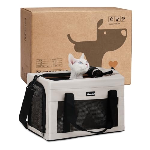 【軽快キャリー】猫 きゃりーバッグ ペットキャリー 持ち運び4WAY 猫用・特小型犬・うさぎ ケージ 小動物用 5kgまで 変形しない 4面メッシュ コンパクトに折りたたみ 『急な防災、アウトドアに大活躍！』Totoro ball DYJCGL002 (ホワイト, S（43L x 23W x 28H cm）)