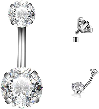 Domlum Belly Button Rings, 14G Surgical Steel Piercings with Top Cubic Zirconia Curved Barbell Body Piercing Jewelry Colors Available (1Pcs Crystal)