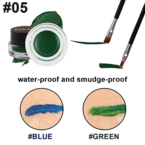 Evpct 2 In 1 Blue And Green Gel Eyeliner Eyebrow Cream Pomade Set With Brushes Waterproof Smudge Proof, Last For All Day Long Work Great With Eyebrow And Eyeliner (05# Blue And Green) #TOP4