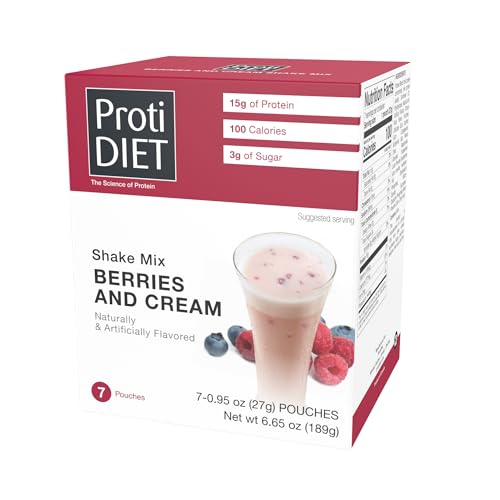 ProtiDiet Berries & Cream Protein Shake Mix, 7 Pouches