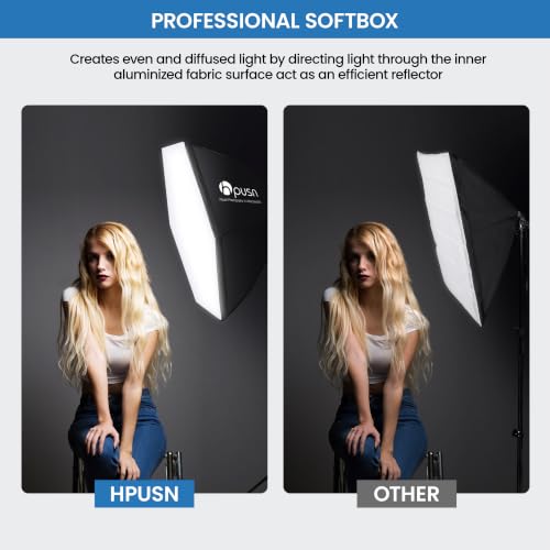 HPUSN Softbox Kit d'éclairage de Photographie Professionnel 30" x 70" - Système d'éclairage continu Professionnel - Équipement de Studio Photo avec 2 Douilles E27 5400 K - pour Portraits, publicité, – vue 7