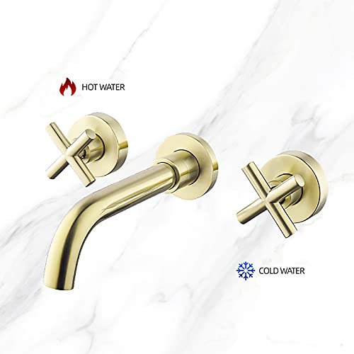 Robinet mural lavabo gain de place en laiton double commande eau chaude - 2