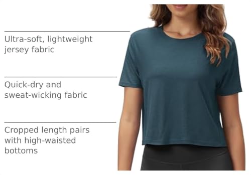 Image of ODODOS Women's Performance Cropped Tee Ultra Soft odSTRATUM Tech Short Sleeve Relaxed Top Crew Neck T-Shirts