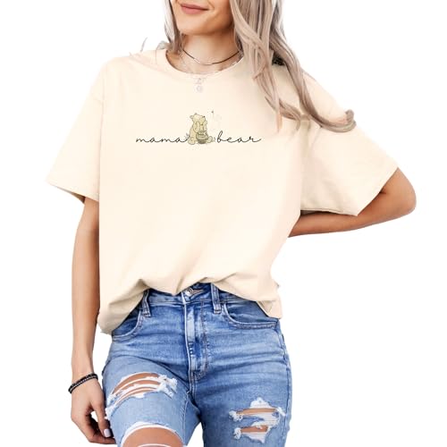 Mama Bear T-Shirt for Couples - Cute Couple Matching Tees - Unisex Classic Fit Short Sleeve Top, Natural, Small