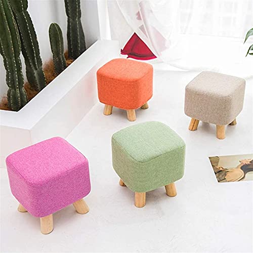 Repose-pieds en bois massif orange et pouf escabeau rembourré pour salon