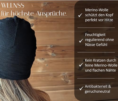 WLLNSS® Saunamütze 100% Merinowolle, Premium Saunahut Damen Herren Unisex, Sauna Mütze Hut Zubehör, Sauna Geschenke für Männer und Frauen Kopfbedeckung