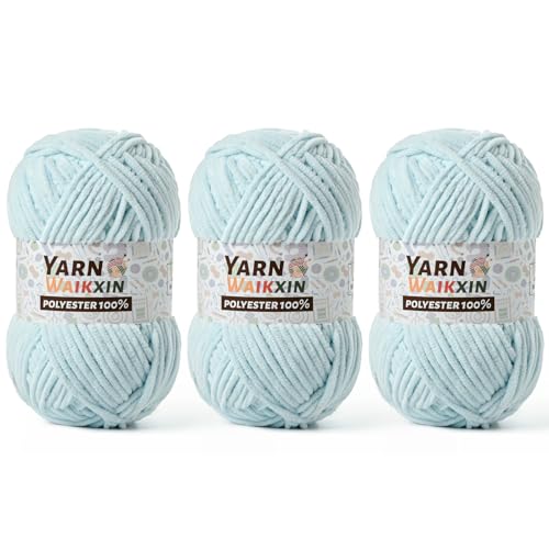 Image of 3 Pack Soft Chenille Yarn for Crocheting, Fluffy Chunky Crochet Yarn for Baby Blanket, (5.29oz /196.8yds) Fuzzy Velvet Yarn for Amigurumi&DIY Puzzle、Crafts、Scarf(3 Baby Blue)