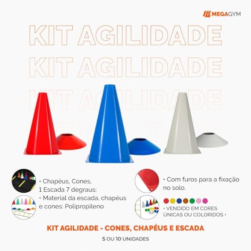 Kit Funcional Agilidade 10 Chapéus 10 Cones Escada Agilidade Com 7 Degraus + Corda De Pular