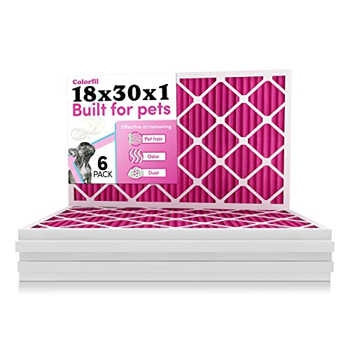 Image of 18x30x1 Air Filter by Colorfil | Color Changing Filters for Cat and Dog Odor | MERV 8 Furnace AC Filter for Pet Hair and Dust | 17.75 inchx29.75 inchx0.75 inch Exact Size | Pack of 6