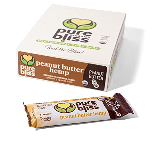 Organic Real Food Bars (Peanut Butter Hemp) Grain Free- Paleo Friendly - Non-Gmo, Gluten Free, Vegan, Nutrition Bars, Super Food Energy Bars, Simple Ingredients, Healthy Snack, Breakfast Bars, Dairy Free, Soy Free, Pure Bliss Organics (1.7 Oz, 12-Pack Case) #TOP11