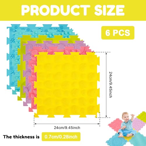 harupink Sensorisches Massage-Puzzle für Kinder, 6-teilig, sensorische Matte, orthopädische Massagematte, Puzzle-Matte für Babys, für Berührungswahrnehmung, Fußprävention