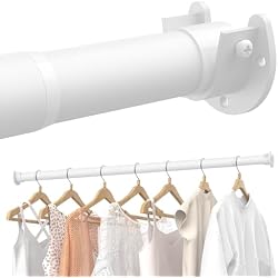 Supforce Closet Rods for Hanging Clothes, 17 to 28 Inches Stepless Adjustable Metal Closet Rod, 1.3 Inches Heavy Duty Clothes Hanging Rod for Closet Wardrobes Laundry RV, White