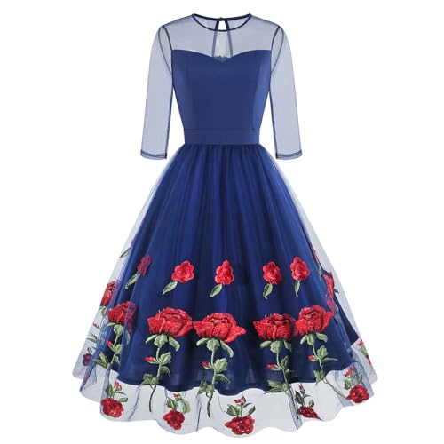 Amazon.com: Floral Embroidery Tulle Dress for Women 3/4 Sleeves