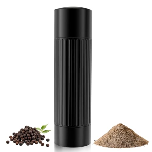 VOLTOLOGY Professional Grade Pepper Grinder Mill, Metal High Output Heavy Duty Pepper Mill Grinder, Refillable, Aluminum Matte Black, Stainless Steel Burrs and Adjustable Coarseness Grind Settings