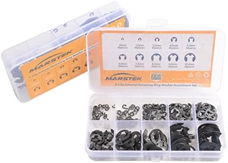 300Pcs Black Alloy Steel E Clip Assortment Kit E-Clip External Retaining Ring Assortment Set (M1.5-M10,300 PCS)