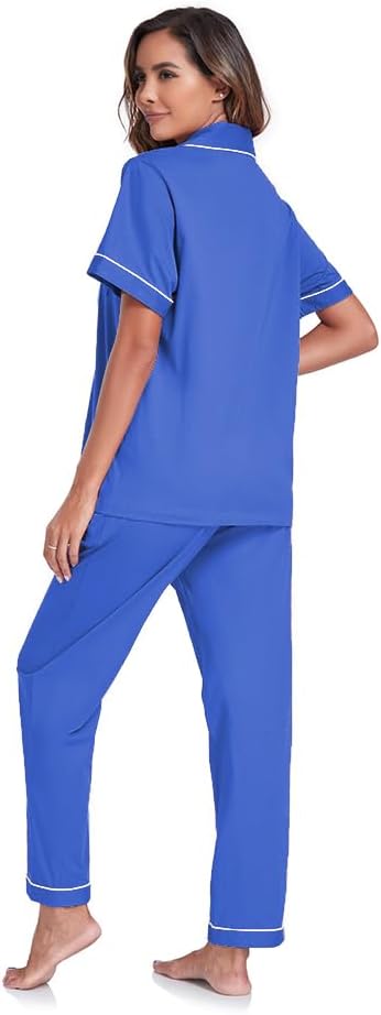 COLORFULLEAF 100% Cotton Women's Pajamas Sets Button Down Sleepwear Short Sleeve with Long Pants Lounge Pj set - Image 4