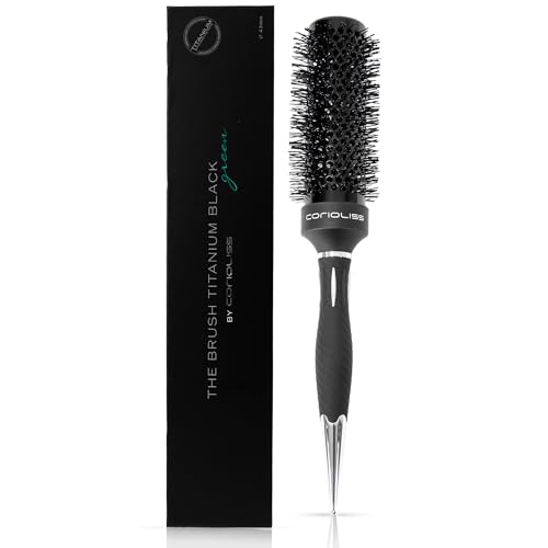 Corioliss Cepillo Redondo Pelo Profesional Ø43 mm, Mango Antideslizante con Separador, Perfecto para Secar, Alisar y Dar Volumen con Secador, Antiencrespamiento   Brush Titanium Black Green