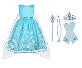 festliches kostüm 🧙‍♀️ Prinzessin Kostüm Mädchen, Belle Kostüm Kinderkleider Mädchen Tutu Kleid mit Zubehör, Handschuhe, Diadem, Zauberstab und Halskette Ringe, 9 Pcs Set, Dreat Zubehör für das Kleid.