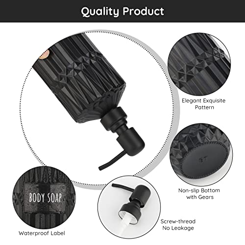 Image of Segbeauty Black Soap Dispenser, 2pcs 15.2oz Glass Pump Bottles with Labels for Farmhouse Decor, 450ml Empty Refillable Kitchen Soap Dispenser Set Bathroom Accessories for Western Modern Home Decor