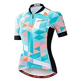 Weimostar - Maillot de ciclismo para mujer con cremallera, camiseta de manga corta para bicicleta de montaña Pro Team Racing MTB Tops para mujer, talla L