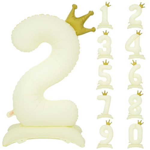 Standing White Crown Number 2 Balloon 40In Retro White Crown 2 Balloon