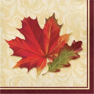 Fall Season Thanksgiving Party Decorations, Fall Leaves Pattern Printed Luncheon Size Paper Napkins, Box of 192