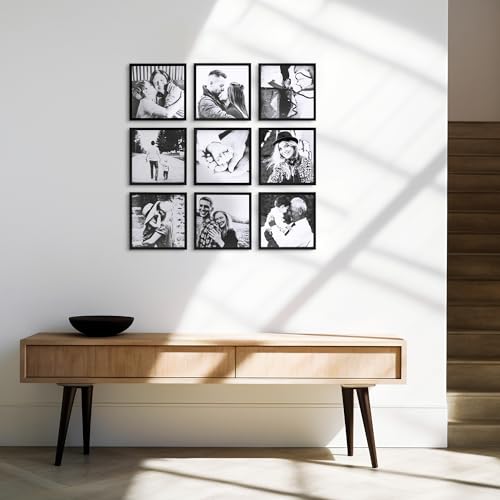 ArtbyHannah Photo Collage Frames for Wall, 8x8 Inch Square Picture Frame for Living Room or Staircase Decoration (Black, 9 Pack)