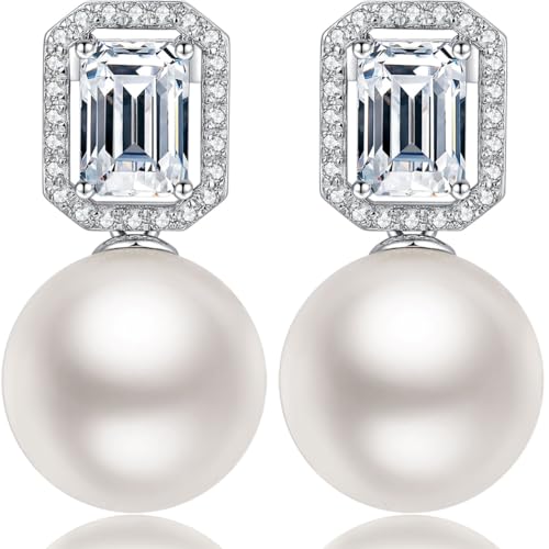 Boucle Doreille Perle De Culture Boucles D'Oreilles Femme Perle Pendante Argento Bijoux Femme，Perle Blanche 8mm