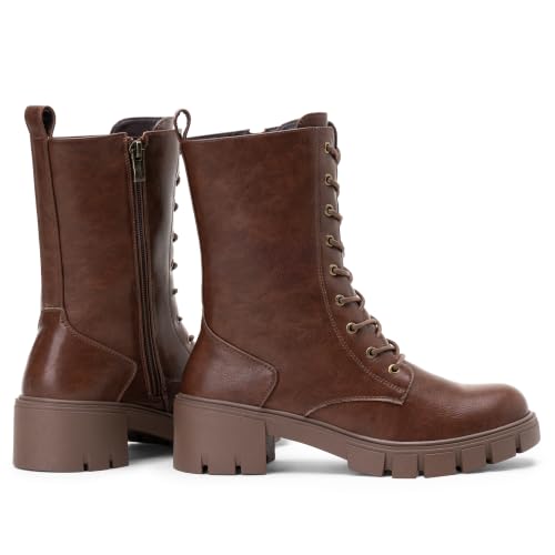 Image of Vepose Women's Mid Calf Combat Lace Up Chunky Platform Boots