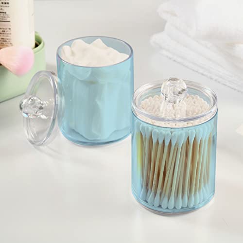 Light-Blue-Qtip-Dispenser-Apothecary-Jars-Bathroom-Qtip-Holder-Storage-Canister-10-Oz-Plastic-Jar-for-Cotton-Ball-Swab-Round-Pads-Floss-2pcs