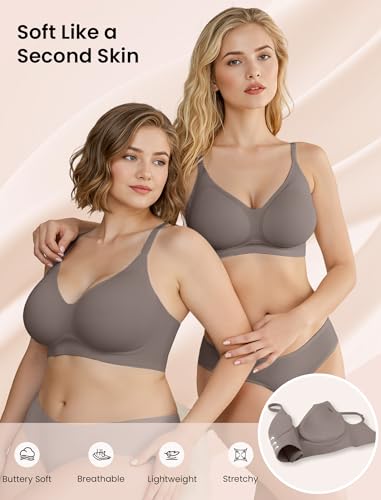 Image of Vertvie Wireless Bras for Women Full Coverage Supportive Seamless Bralettes No Underwire Push Up Comfort Soft T-Shirt Bra(Classic Grey, X-Large)
