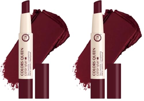 Image of Colors Queen Color Stay Matte Lipstick | Highly Pigmented with Smooth One Swipe Application | Ultra Matte Finish | Smudge Proof & Waterproof | Long Lasting Lipstick for Women (25 - Wine Mehroon, 2.1g)