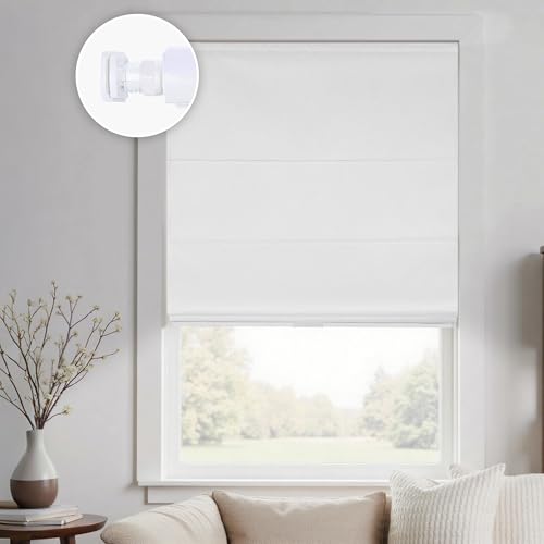 HOMEDEMO No Drill No Tools Cordless Roman Shades for Window,Room Darkening Easy Install Linen Fabric Blackout Roll Up Roman Blinds Window Blinds Inside Mount 6" W x 42" H Off-White
